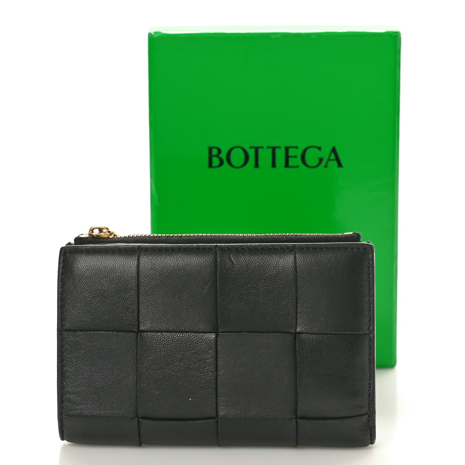 Bottega Veneta Nappa Maxi Intrecciato Medium Bi-Fold Zip Wallet Black 9 of 9