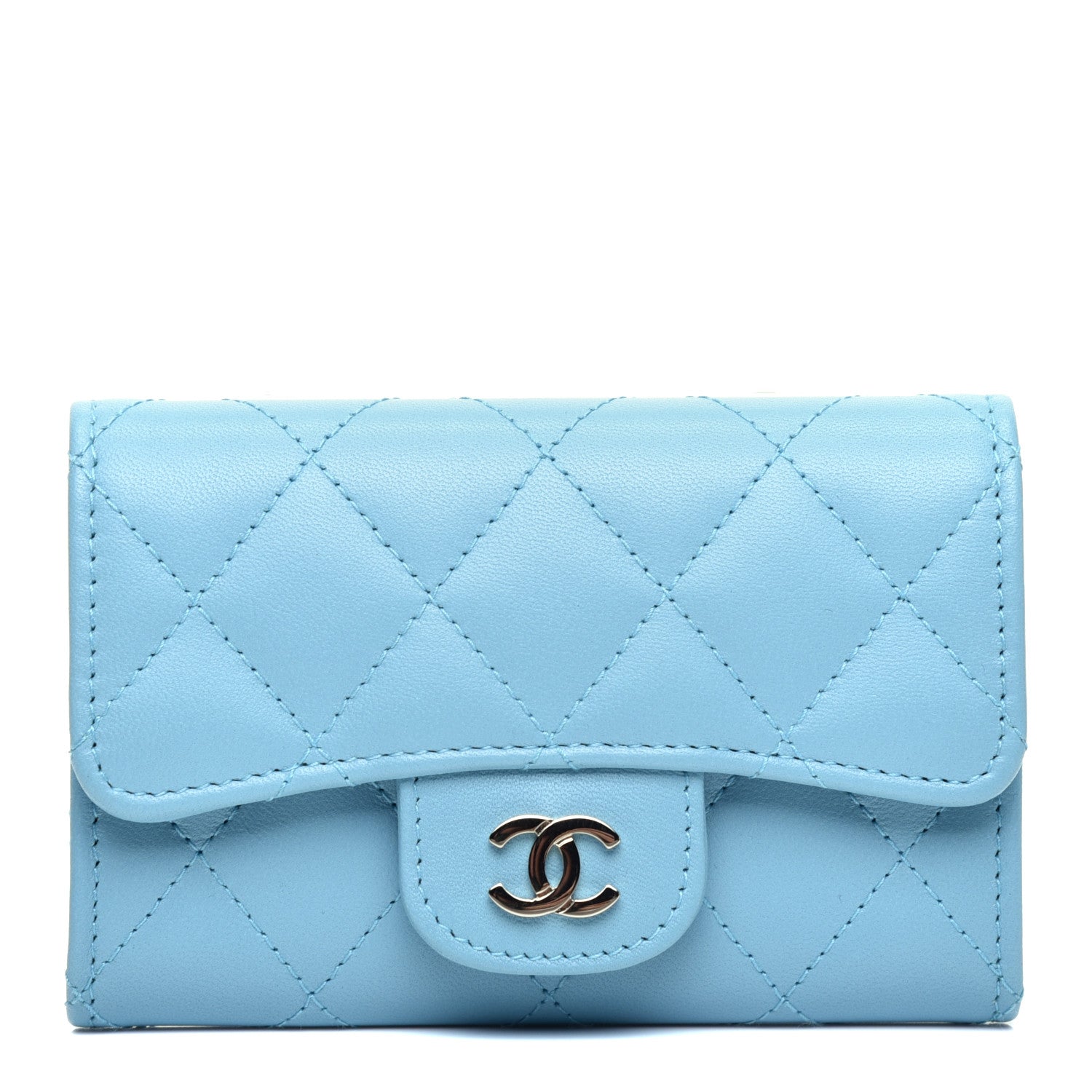Chanel Lambskin Quilted Flap Card Holder Light Blue 1 of 10