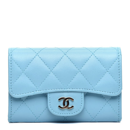 Chanel Lambskin Quilted Flap Card Holder Light Blue 1 of 10
