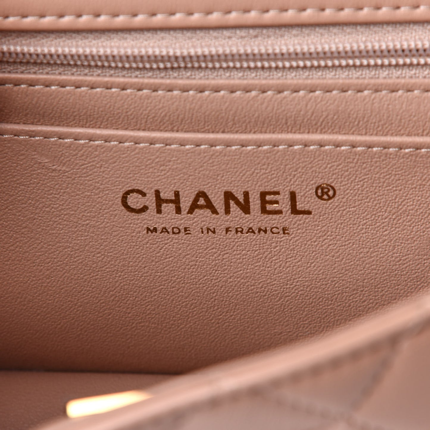 Lambskin Quilted Mini Top Handle Rectangular Flap Beige