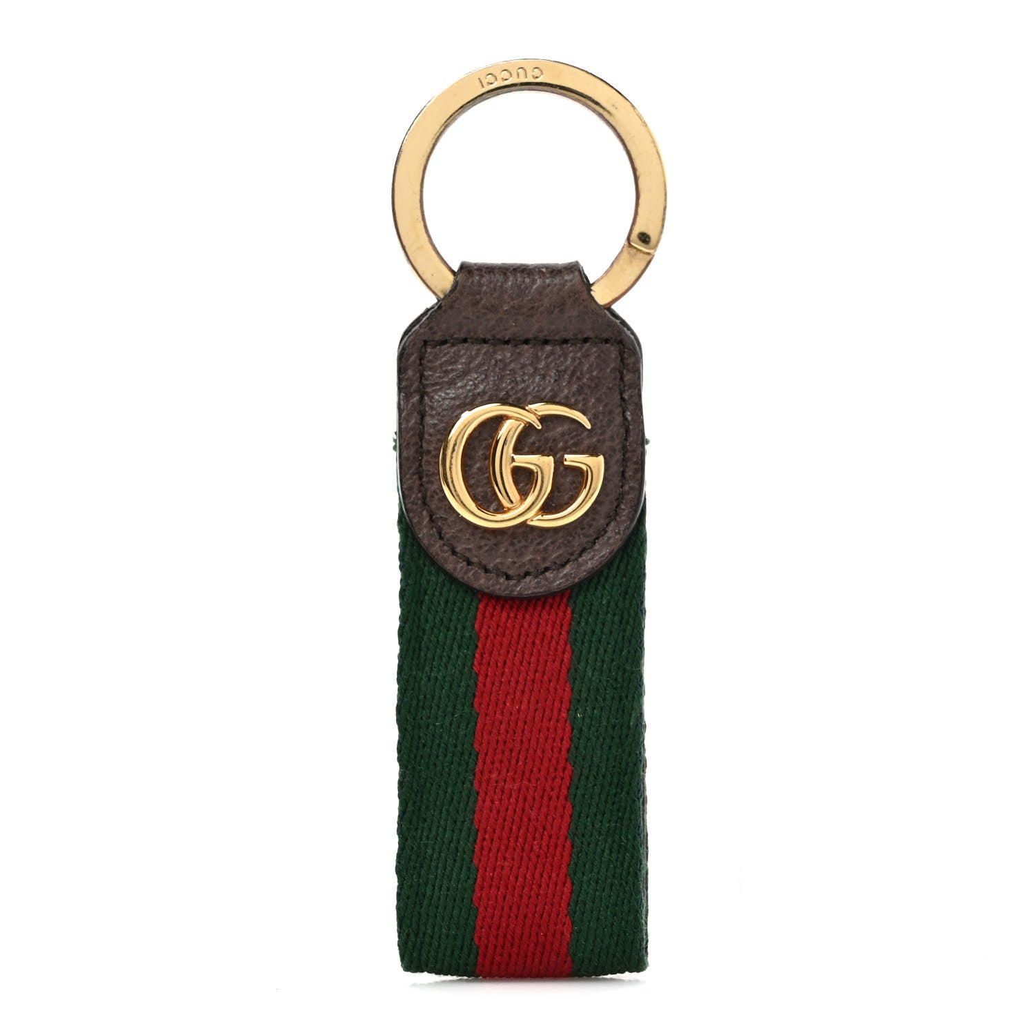 Gucci Nylon Textured Dollar Calfskin Web Ophidia Key Ring Green Red New Acero 1 of 5