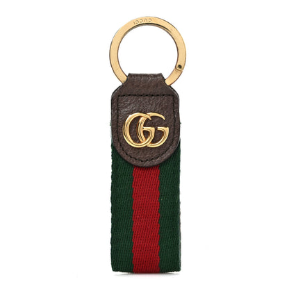 Gucci Nylon Textured Dollar Calfskin Web Ophidia Key Ring Green Red New Acero 1 of 5