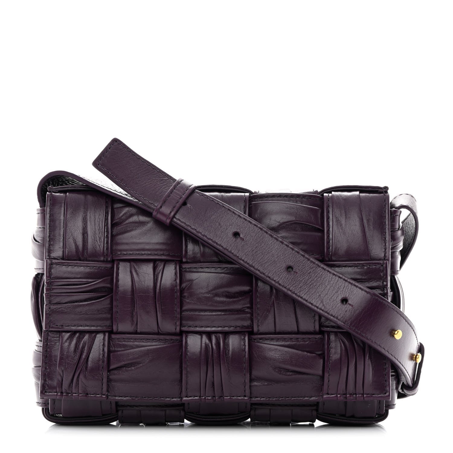 Bottega Veneta Calfskin Intreccio Plisse Cassette Crossbody Bag Dark Mystic 1 of 12
