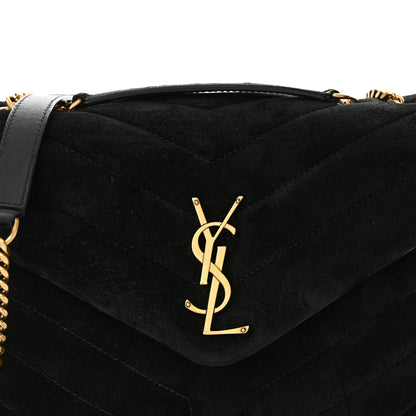 Saint Laurent Suede Calfskin Y Quilted Monogram Small Loulou Chain Satchel Black 8 of 13