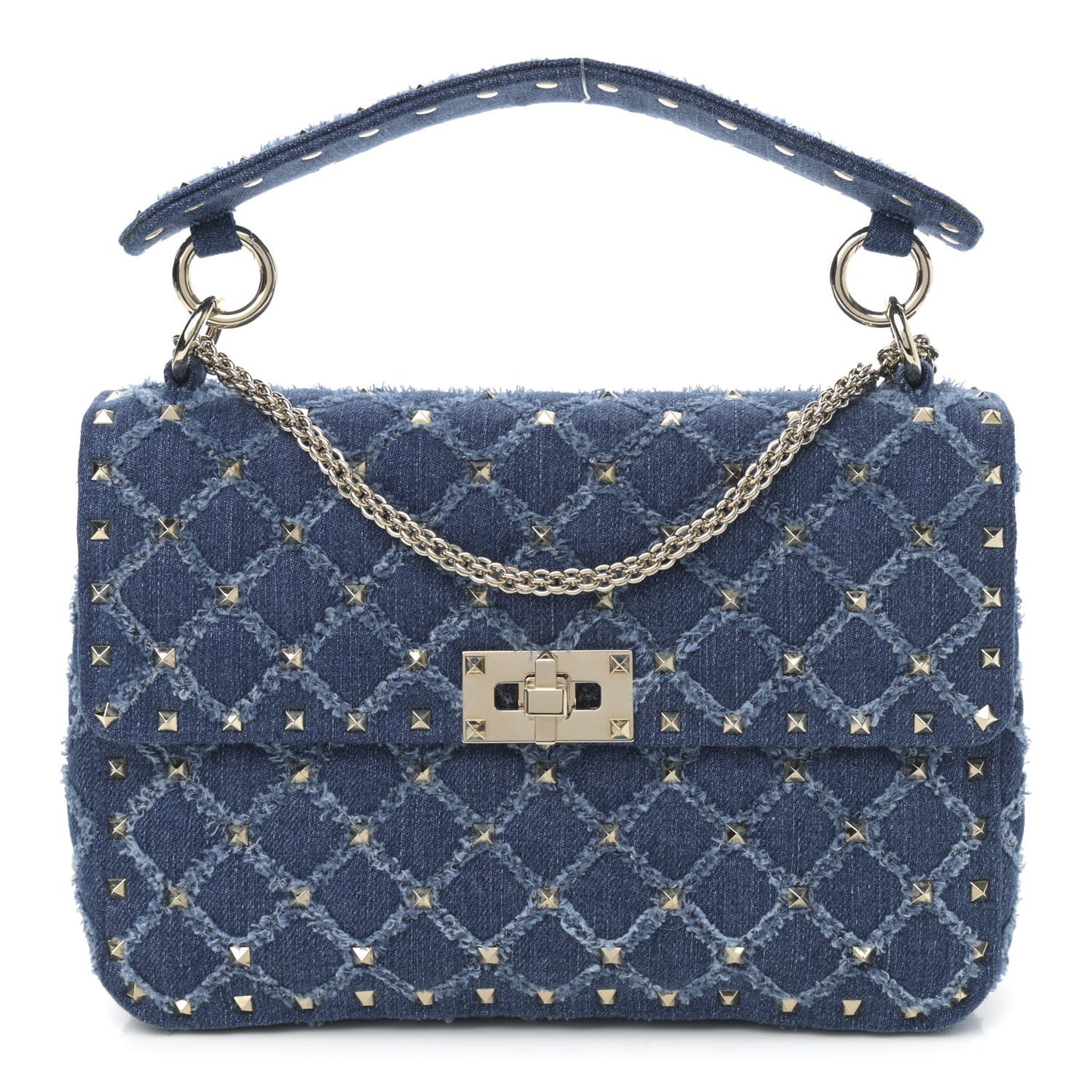 Denim Medium Rockstud Spike Shoulder Bag Denim