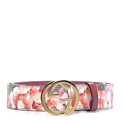 Gucci GG Supreme Monogram Blooms Moon Calfskin Interlocking G 37mm Belt 85 34 Beige Ebony Multicolor Dry Rose 1 of 5