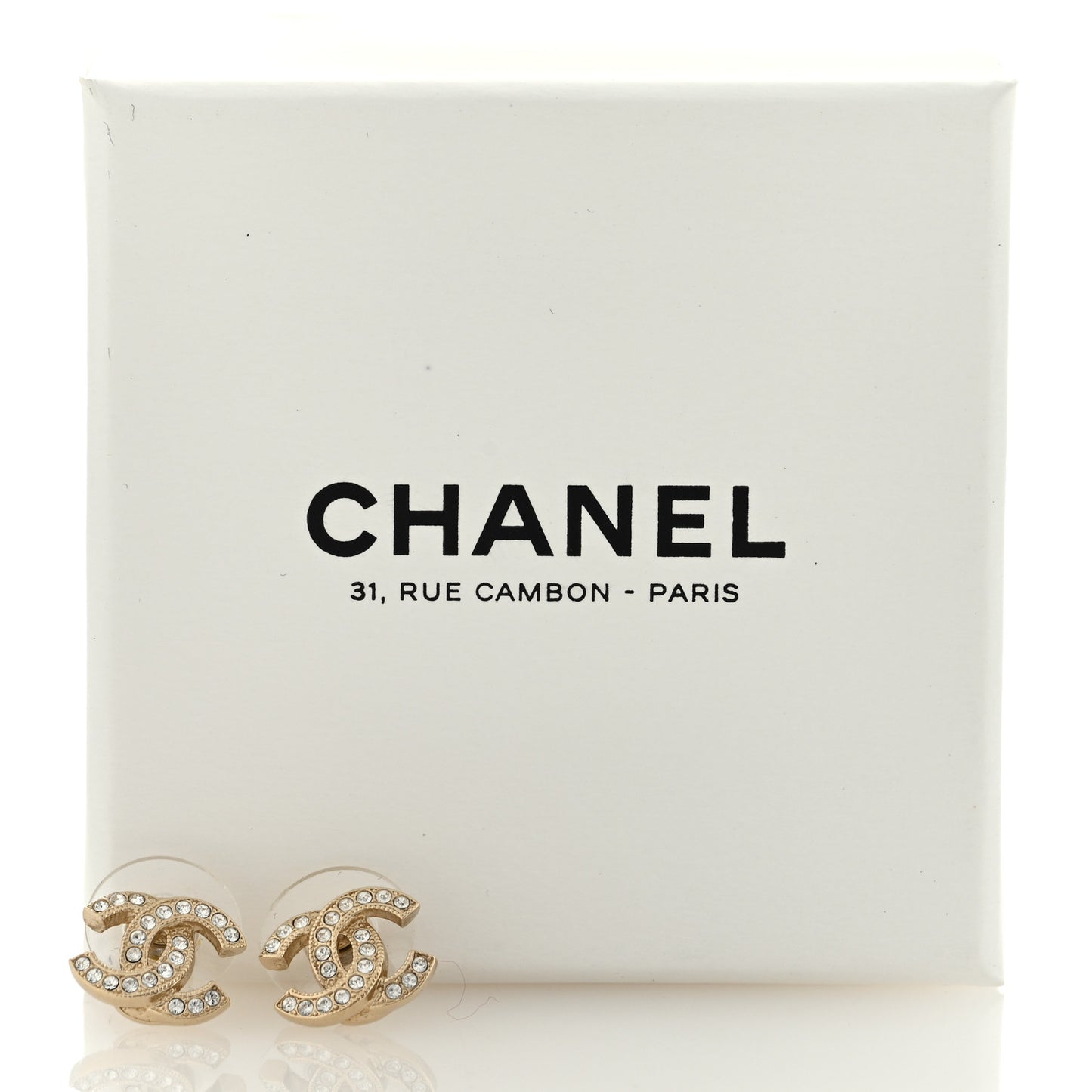 Metal Crystal Large CC Earrings Light Gold