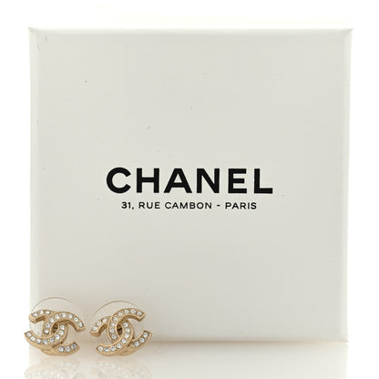 Chanel Metal Crystal Large CC Earrings Light Gold 5 of 5