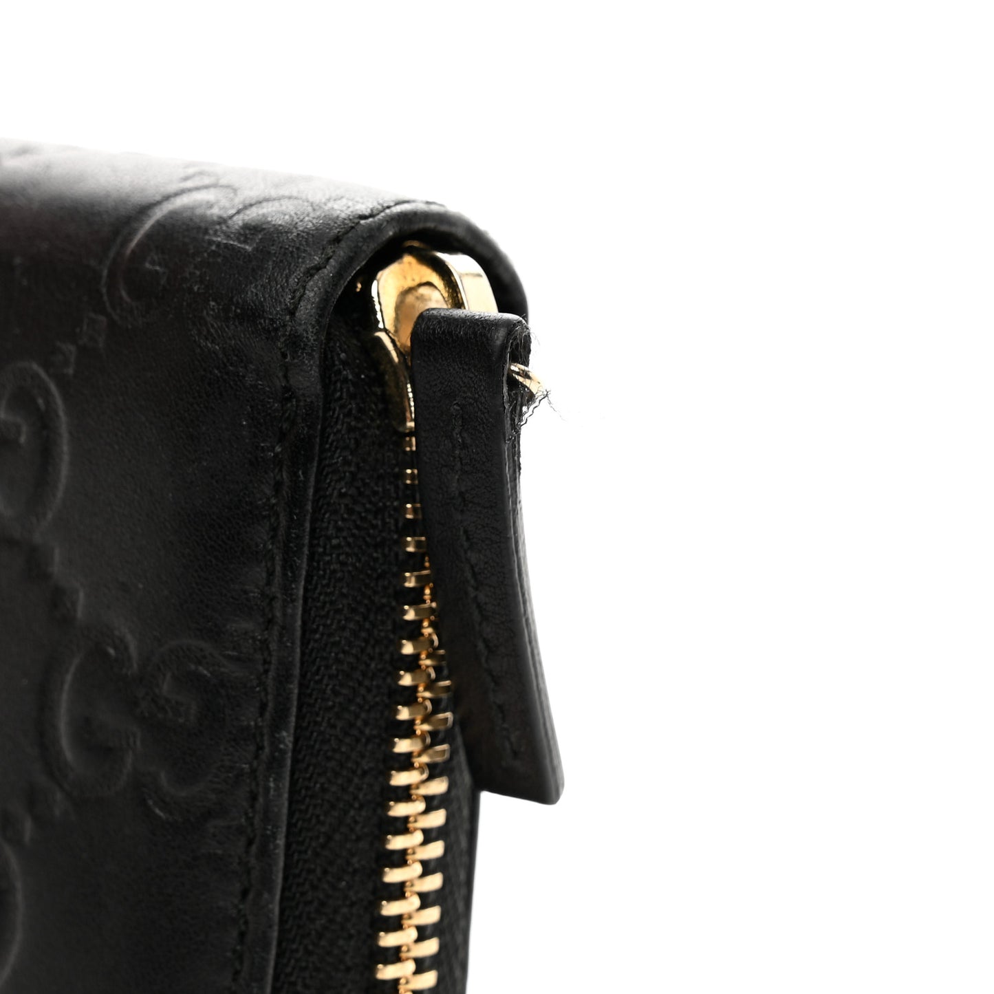 Guccissima Margaux Calfskin Metal Bar Zip Around Wallet Black