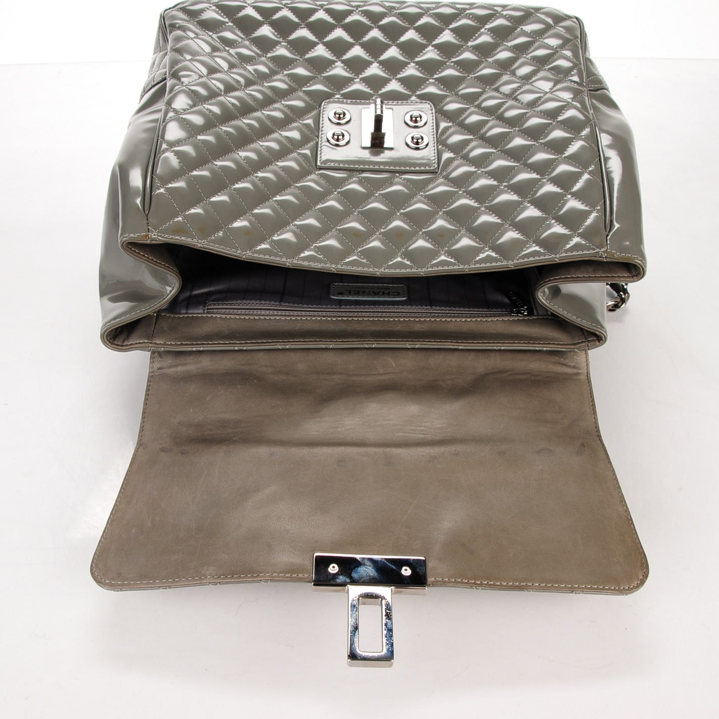 Glazed Calfskin Mademoiselle Lock Kelly Flap Bag Grey