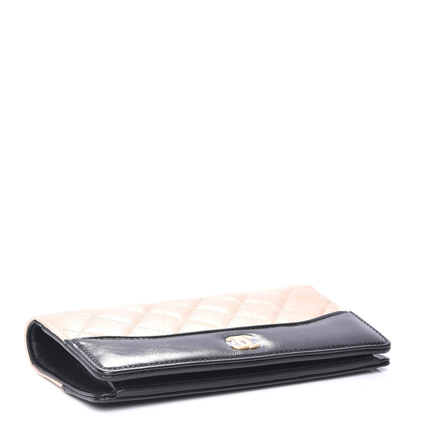 Aged Calfskin Quilted Gabrielle Yen Wallet Beige Black