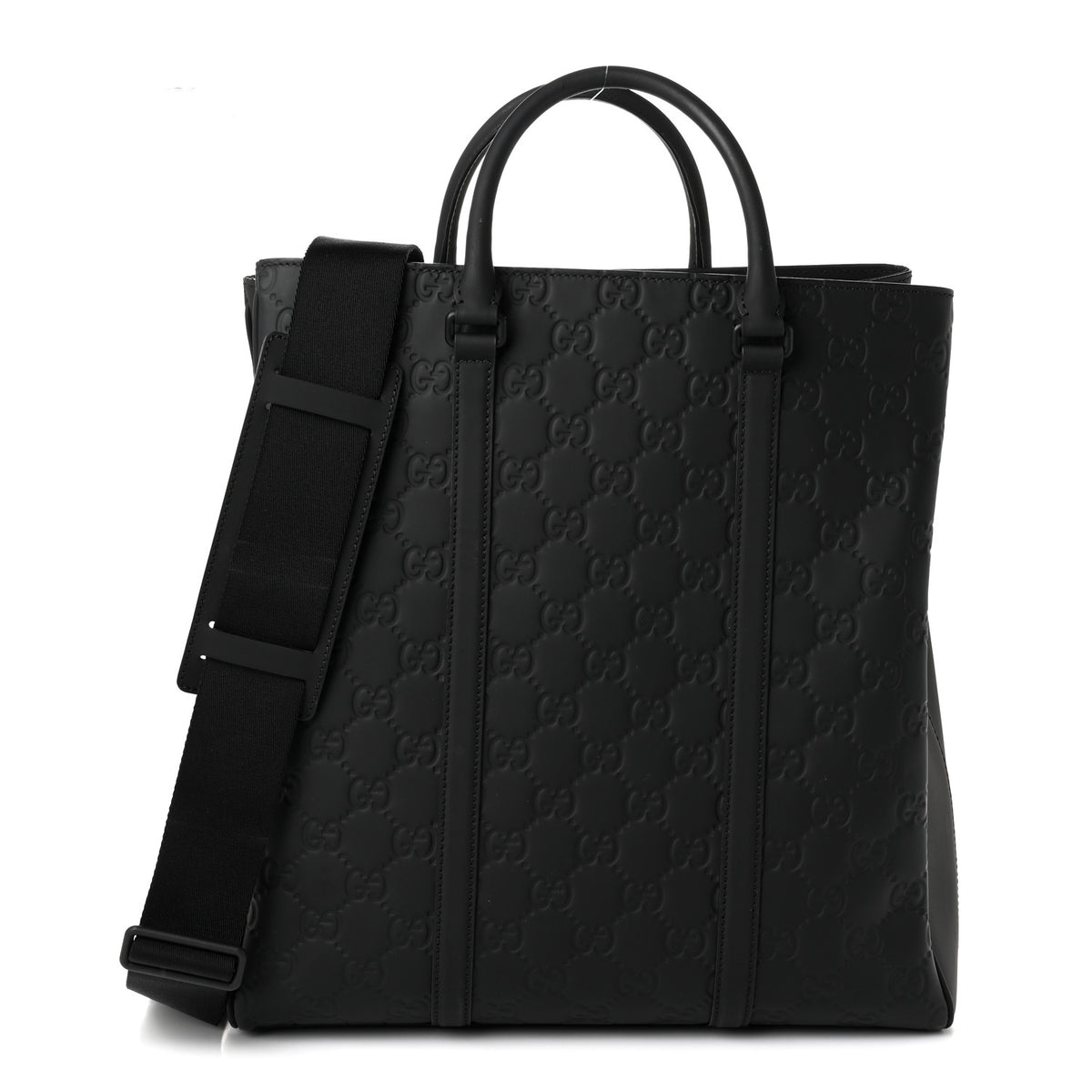 Calfskin Rubber Effect Tall Convertible Tote Black