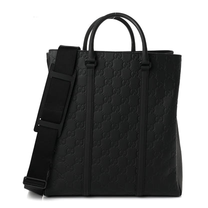 Gucci Calfskin Rubber Effect Tall Convertible Tote Black 1 of 10