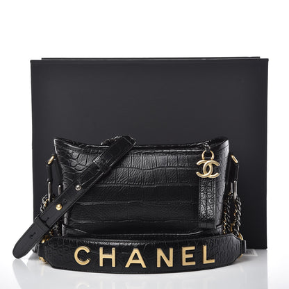 Chanel Calfskin Crocodile Embossed Small Gabrielle Cocodile Hobo Black 10 of 10