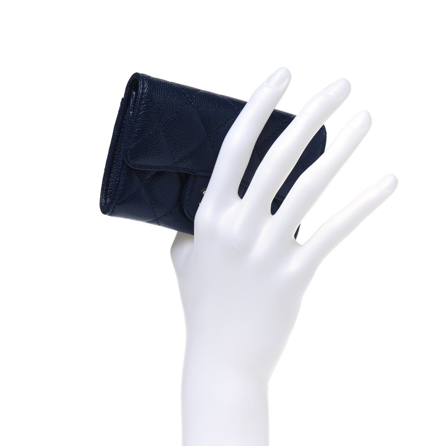 Caviar Quilted Flap Card Holder Wallet Navy Blue