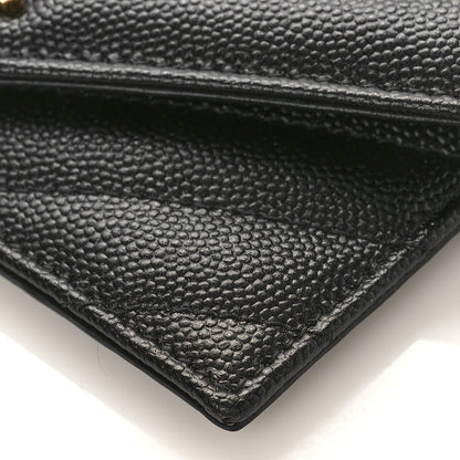 Saint Laurent Grain De Poudre Matelasse Chevron Monogram Compact Wallet Black 9 of 10