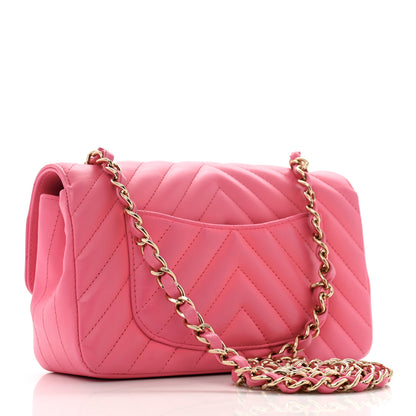Chanel Lambskin Chevron Quilted Mini Rectangular Flap Fuchsia 3 of 12