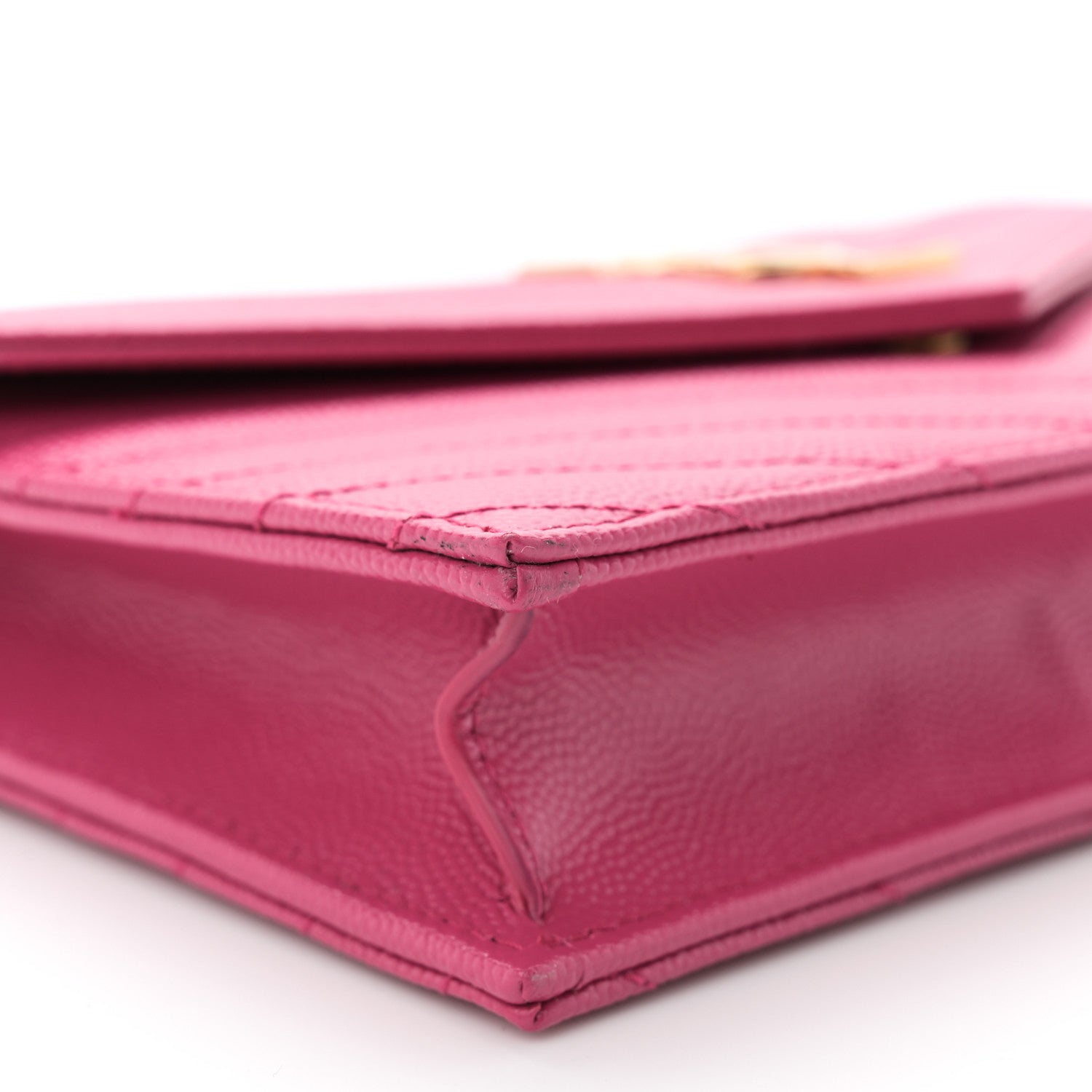 Saint Laurent Grain De Poudre Matelasse Chevron Monogram Envelope Chain Wallet Fresh Fuchsia 8 of 10