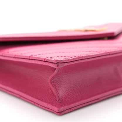 Saint Laurent Grain De Poudre Matelasse Chevron Monogram Envelope Chain Wallet Fresh Fuchsia 8 of 10