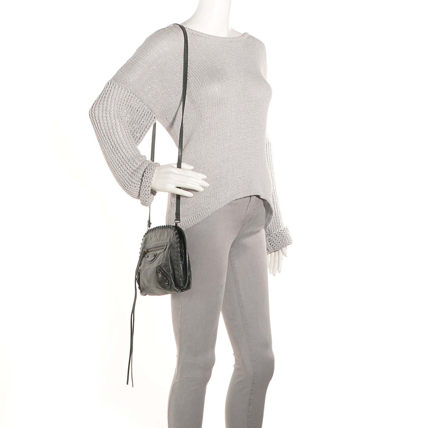 Agneau Giant Stitch Shoulder Bag Anthracite