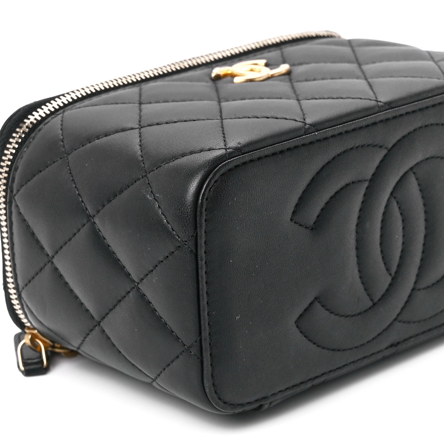 Chanel Lambskin Quilted Sweet Camellia Small Vanity Case With Chain Black 10 of 11
