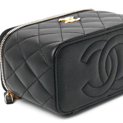 Chanel Lambskin Quilted Sweet Camellia Small Vanity Case With Chain Black 10 of 11