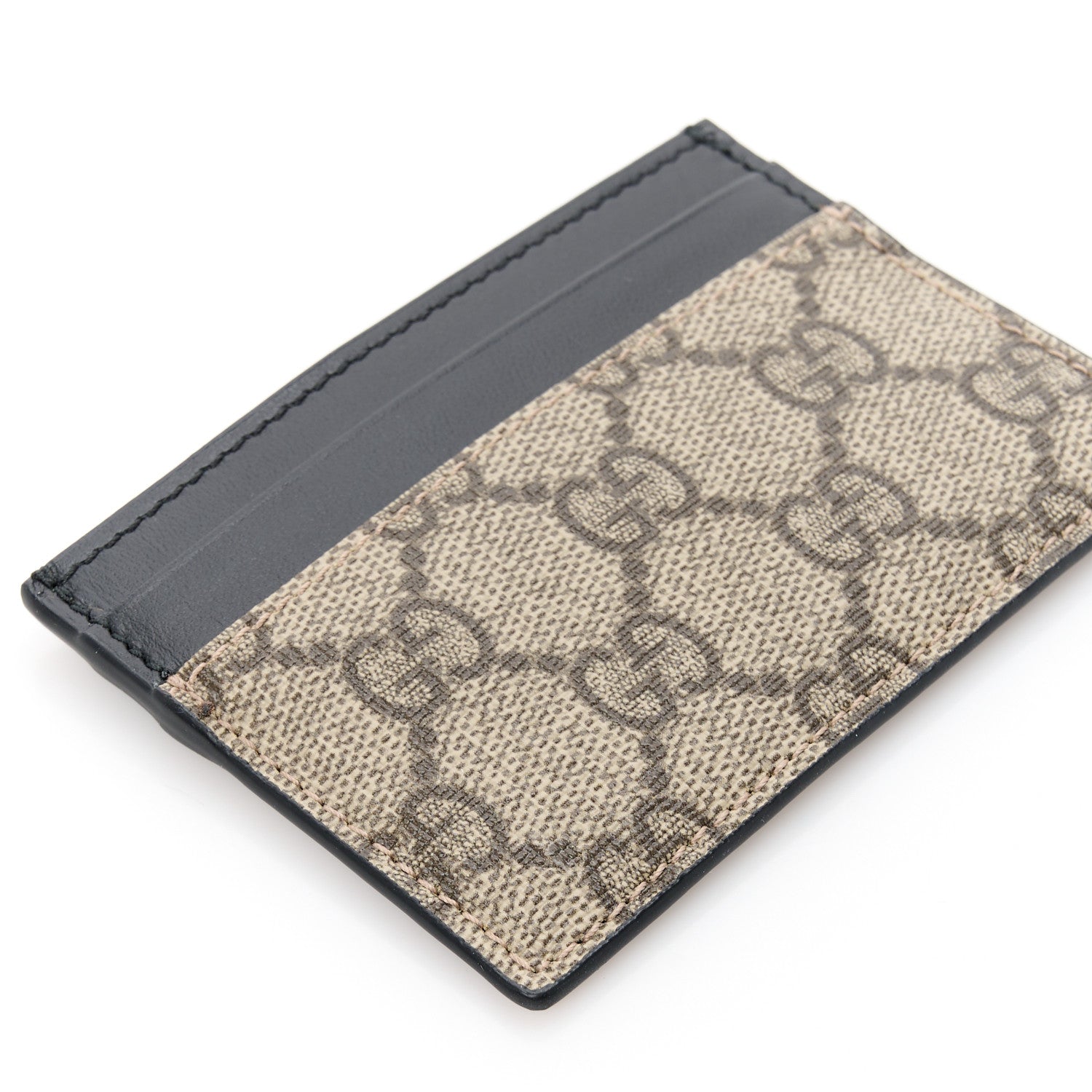 Gucci GG Supreme Monogram Calfskin Card Holder Beige Black 8 of 9