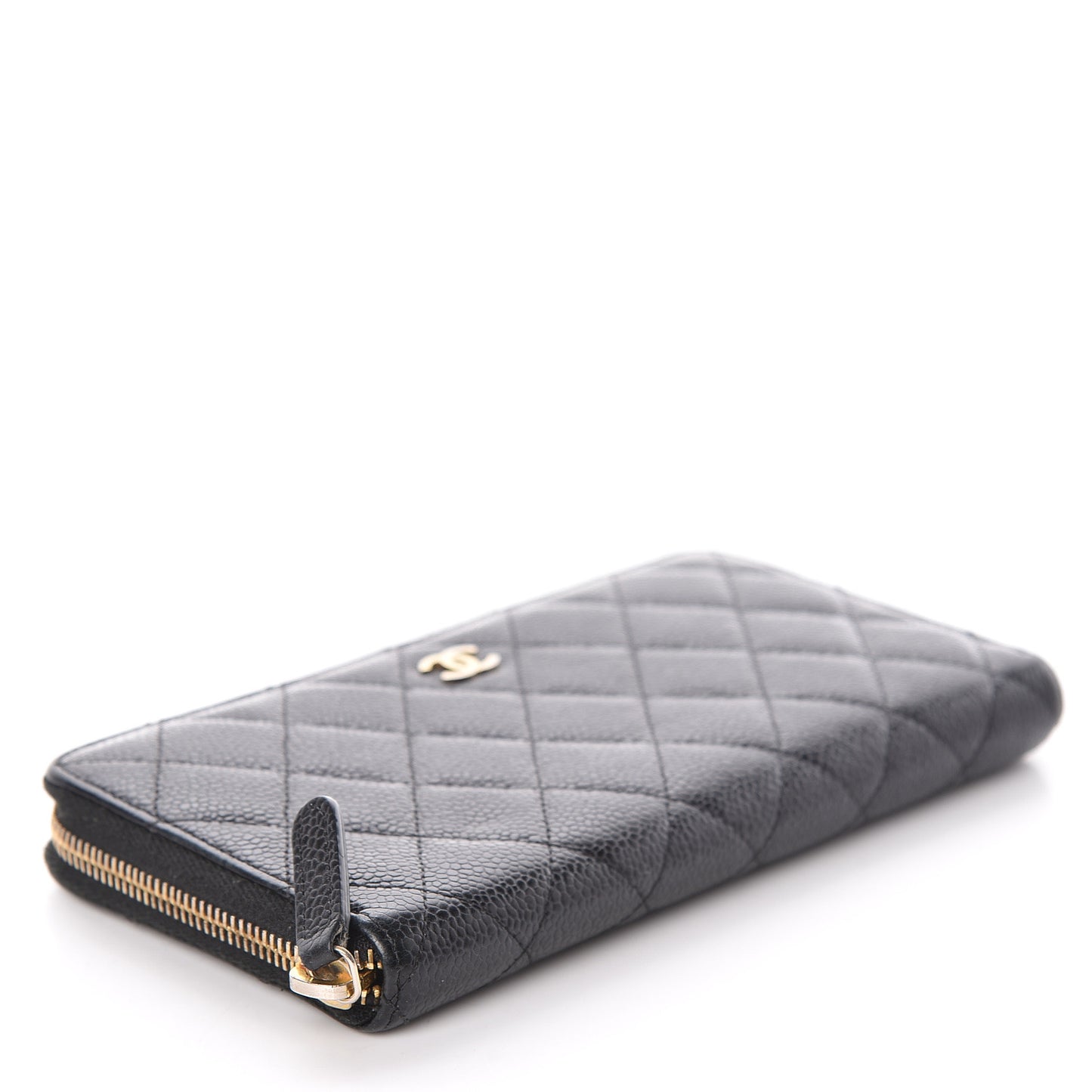 Caviar Quilted Large Gusset Zip Around Wallet Black