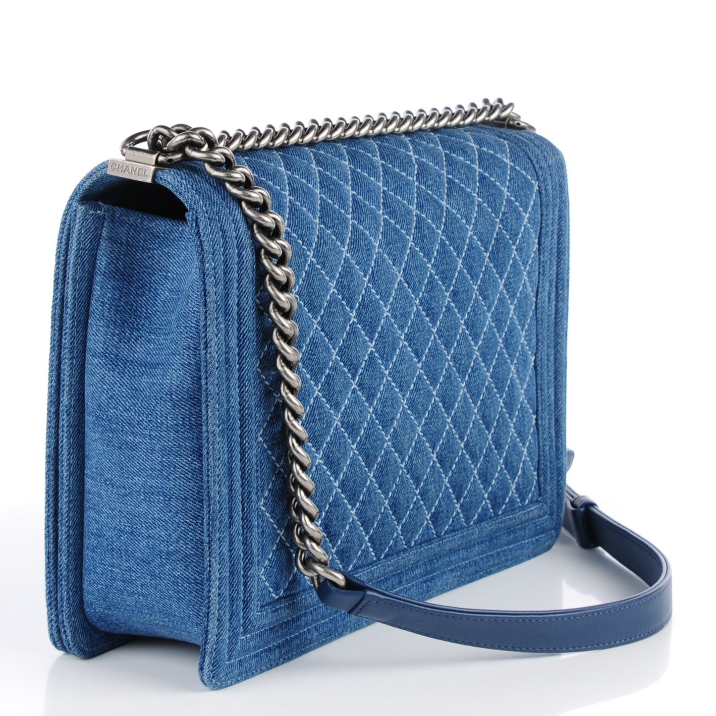 Denim Quilted Large Boy Flap Blue
