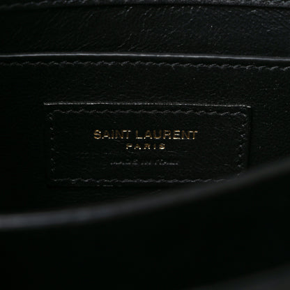 Saint Laurent Raffia Calfskin Mini Classic Monogram Cassandra Top Handle Black Natural 6 of 9
