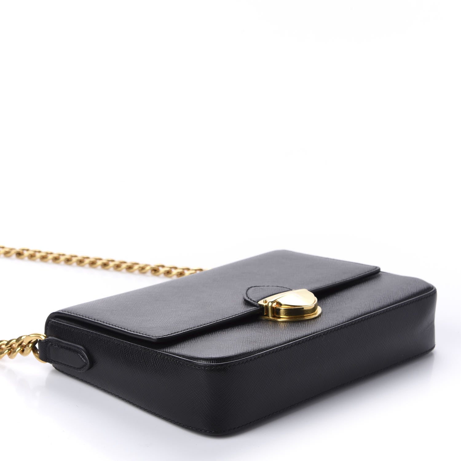 Prada Saffiano Pushlock Chain Crossbody Bag Black 4 of 9