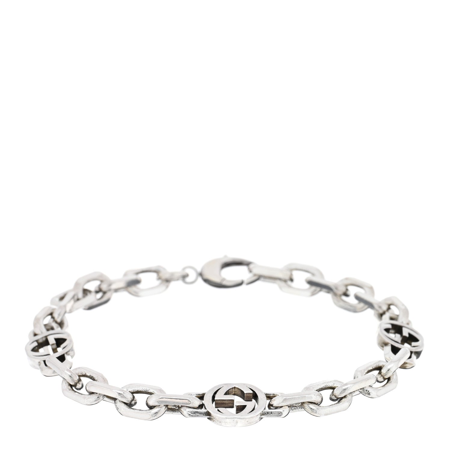 Gucci Sterling Silver Narrow Interlocking G Link Bracelet 1 of 3