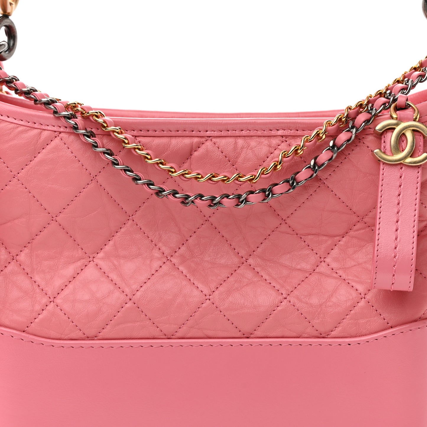 Aged Calfskin Quilted Medium Gabrielle Logo Hobo Rose
