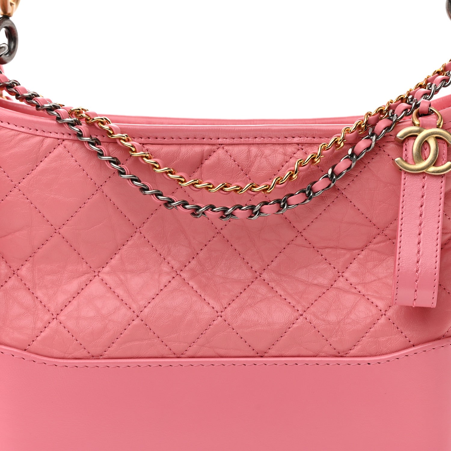 Chanel Aged Calfskin Quilted Medium Gabrielle Logo Hobo Rose 8 of 14