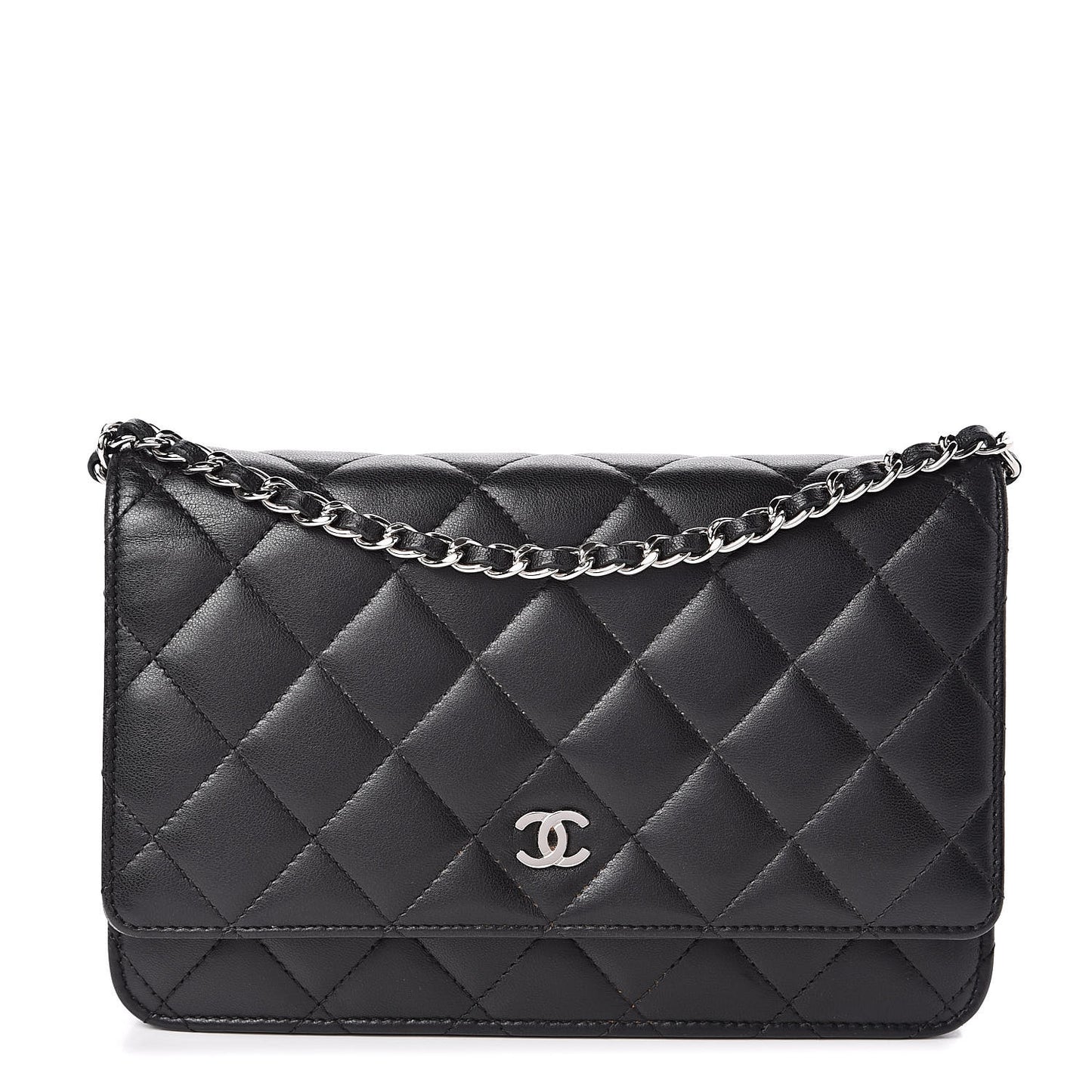 Lambskin Quilted Wallet On Chain WOC Black