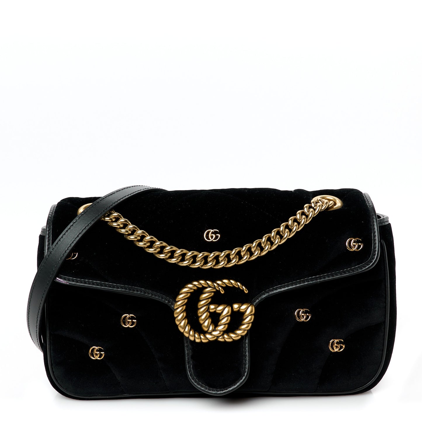 Velvet Matelasse Double G Studs Small Torchon GG Marmont Shoulder Bag Black