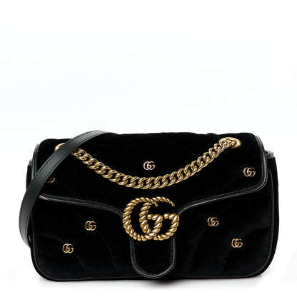 Gucci Velvet Matelasse Double G Studs Small Torchon GG Marmont Shoulder Bag Black 1 of 10