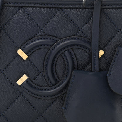Chanel Caviar Quilted Small CC Filigree Vanity Case Navy 7 of 9