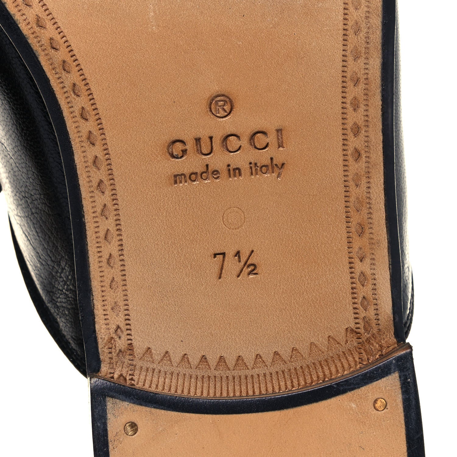 Gucci Goatskin Stripe Mens Horsebit Slingback Slippers 7.5 Black 6 of 8