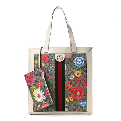 Gucci GG Supreme Monogram Flora Web Ophidia Vertical Shopping Tote White 1 of 10