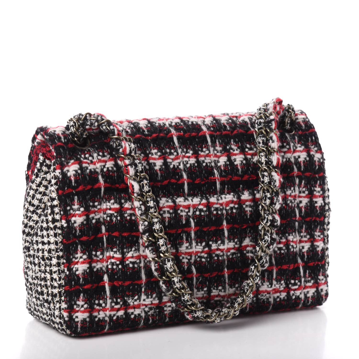 Chanel Tweed Quilted Medium Single Flap Red Black White 3 of 12