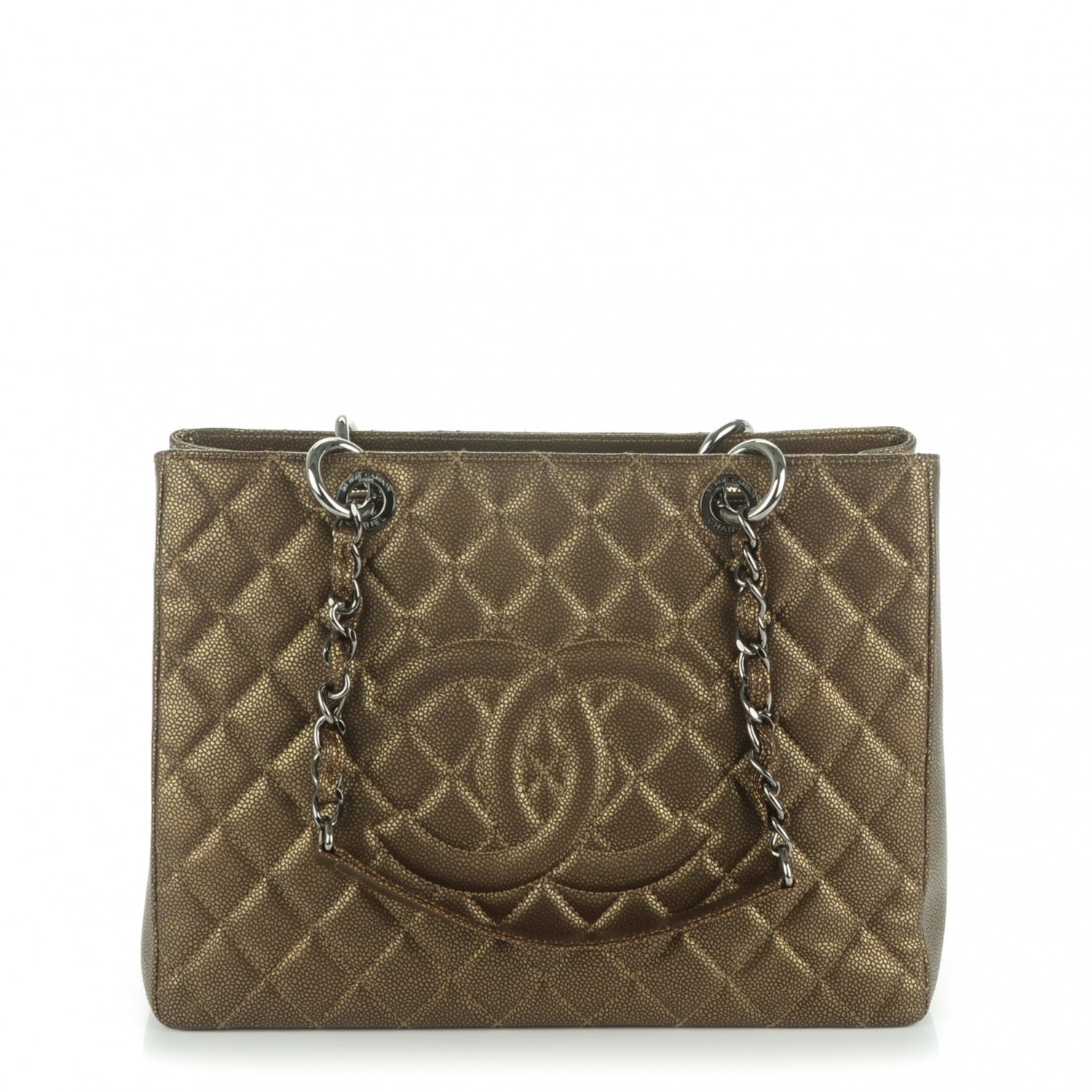 Chanel Metallic Caviar Quilted Grand Shopping Tote GST Khaki 1 of 7