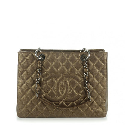 Chanel Metallic Caviar Quilted Grand Shopping Tote GST Khaki 1 of 7