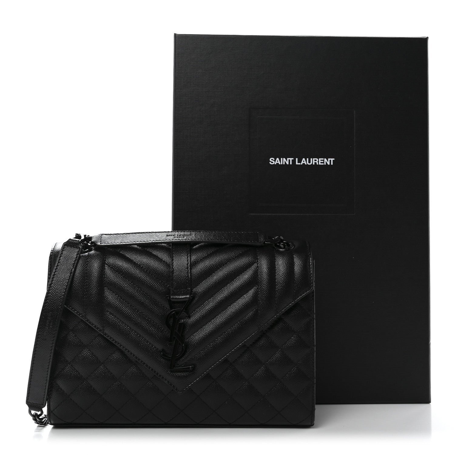 Saint Laurent Grain De Poudre Textured Mixed Matelasse Triquilt Medium Monogram Monochrome Satchel Black 11 of 11