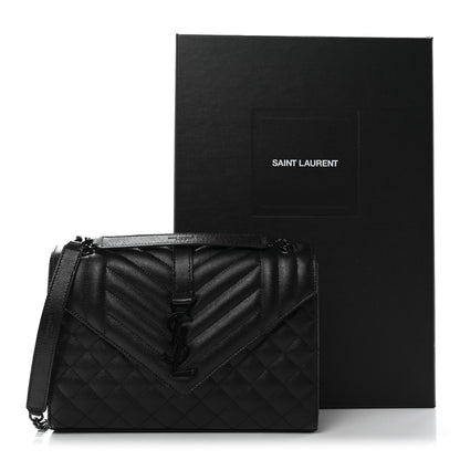 Saint Laurent Grain De Poudre Textured Mixed Matelasse Triquilt Medium Monogram Monochrome Satchel Black 11 of 11
