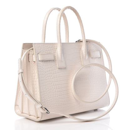 Saint Laurent Calfskin Crocodile Embossed Baby Sac De Jour Gris Perle 3 of 13
