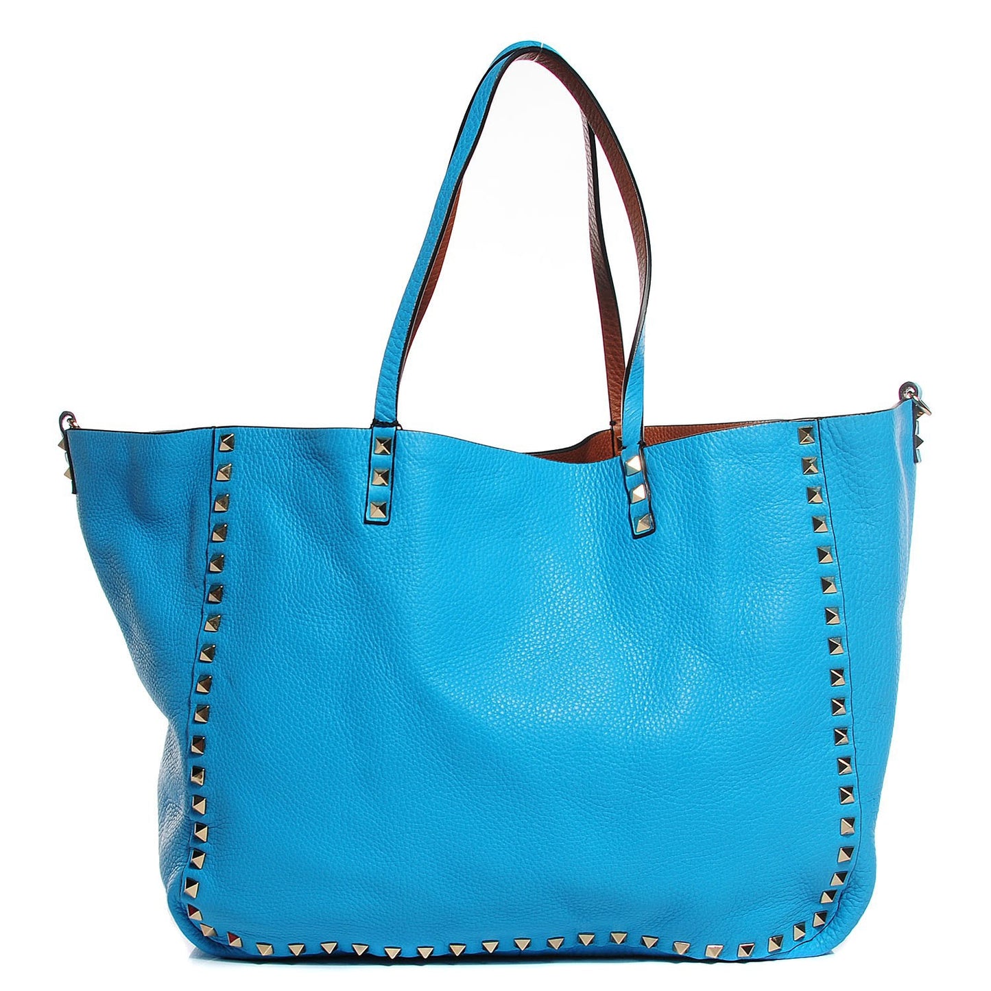 Grained Calfskin Medium Rockstud Reversible Tote Parrot Light Cuir