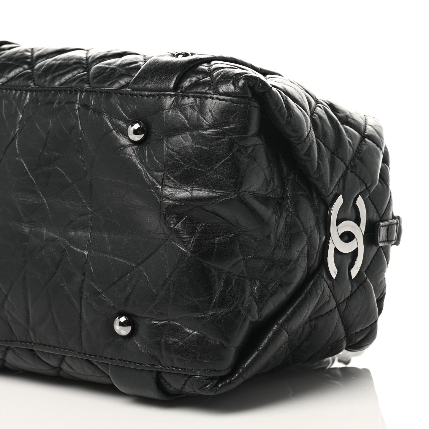 Distressed Lambskin Small Lady Braid Tote Black