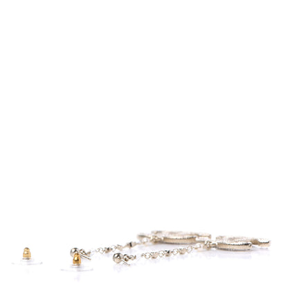 Chanel Pearl Crystal CC Tweed Drop Earrings Gold Pink Pearly White 3 of 4