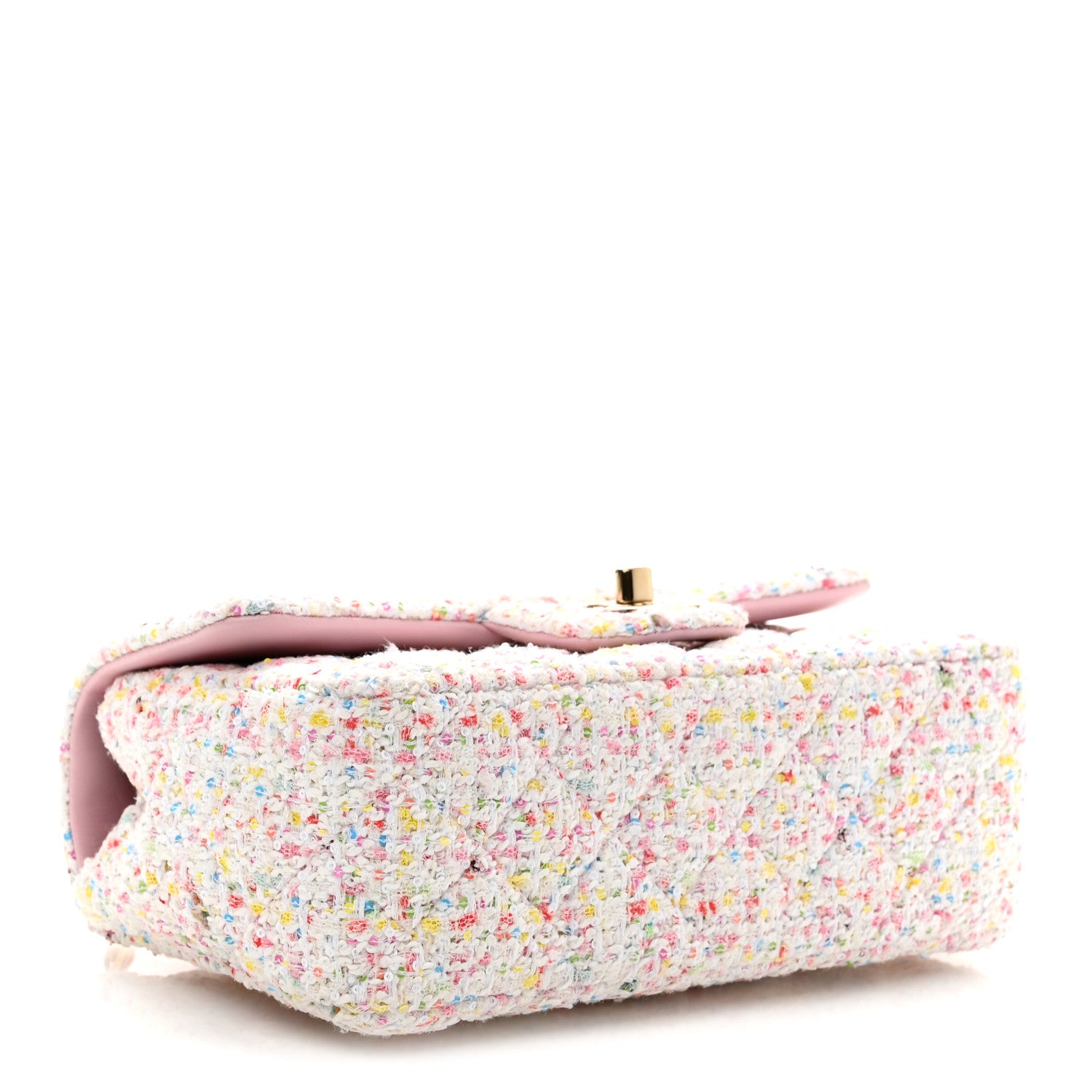 Chanel Tweed Sequin Quilted Mini Rectangular Flap White Pink Green Blue 4 of 11